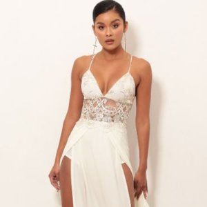 Tulum Lace Maxi Dress in Ivory Gold